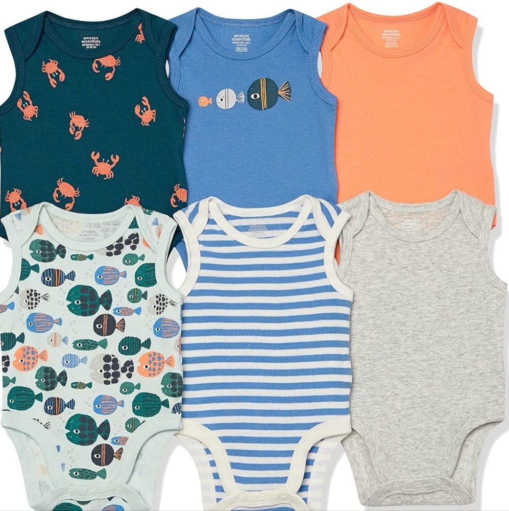 Amazon Essentials Unisex Baby 6-Pack Sleeveless Bodysuits , 12 Month.